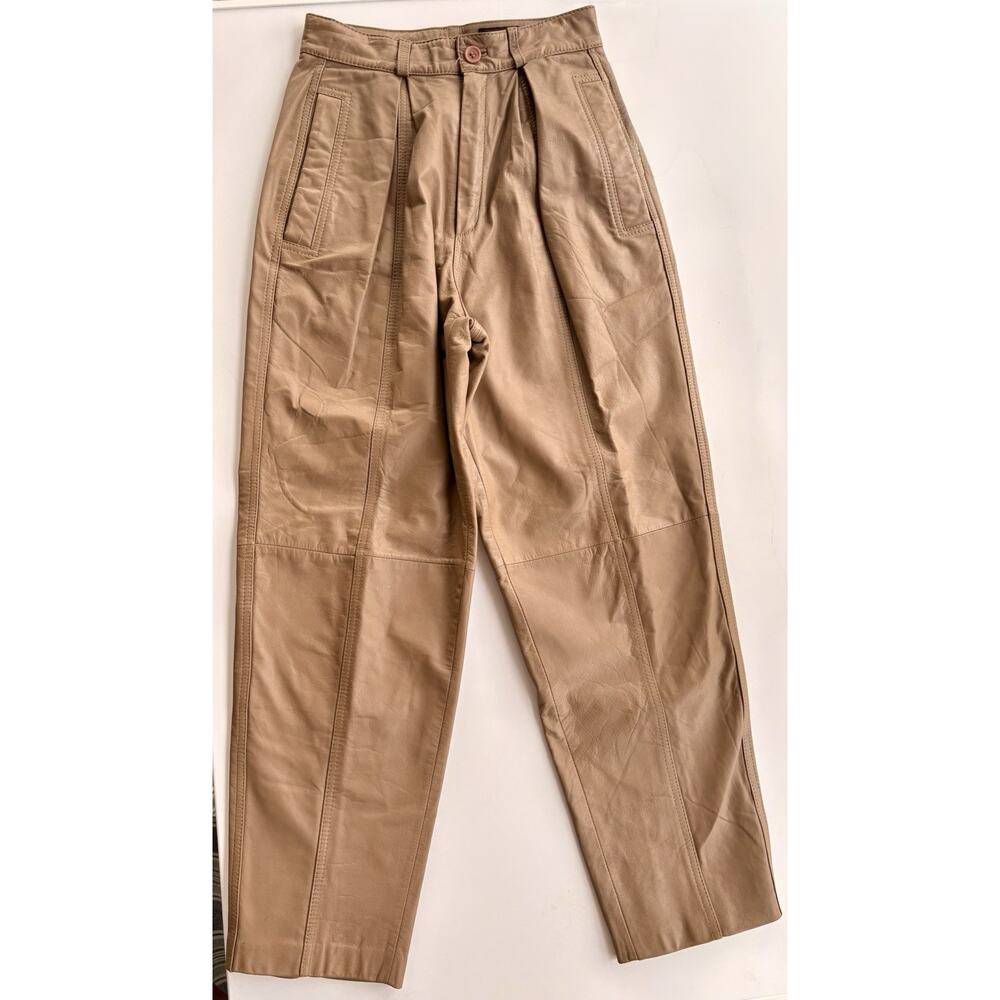 TOFFS Genuine Leather Pants 6P 26 High Waist Pleated Tapered 80s 90s Tan